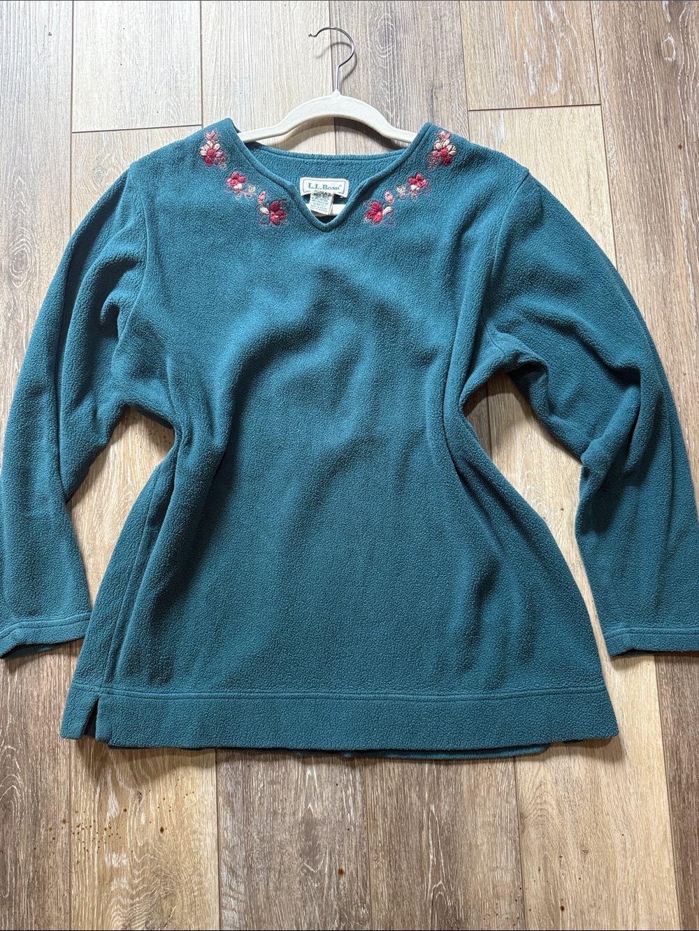 LL Bean vintage polartec fleece floral v-neck sweatshirt sz medium